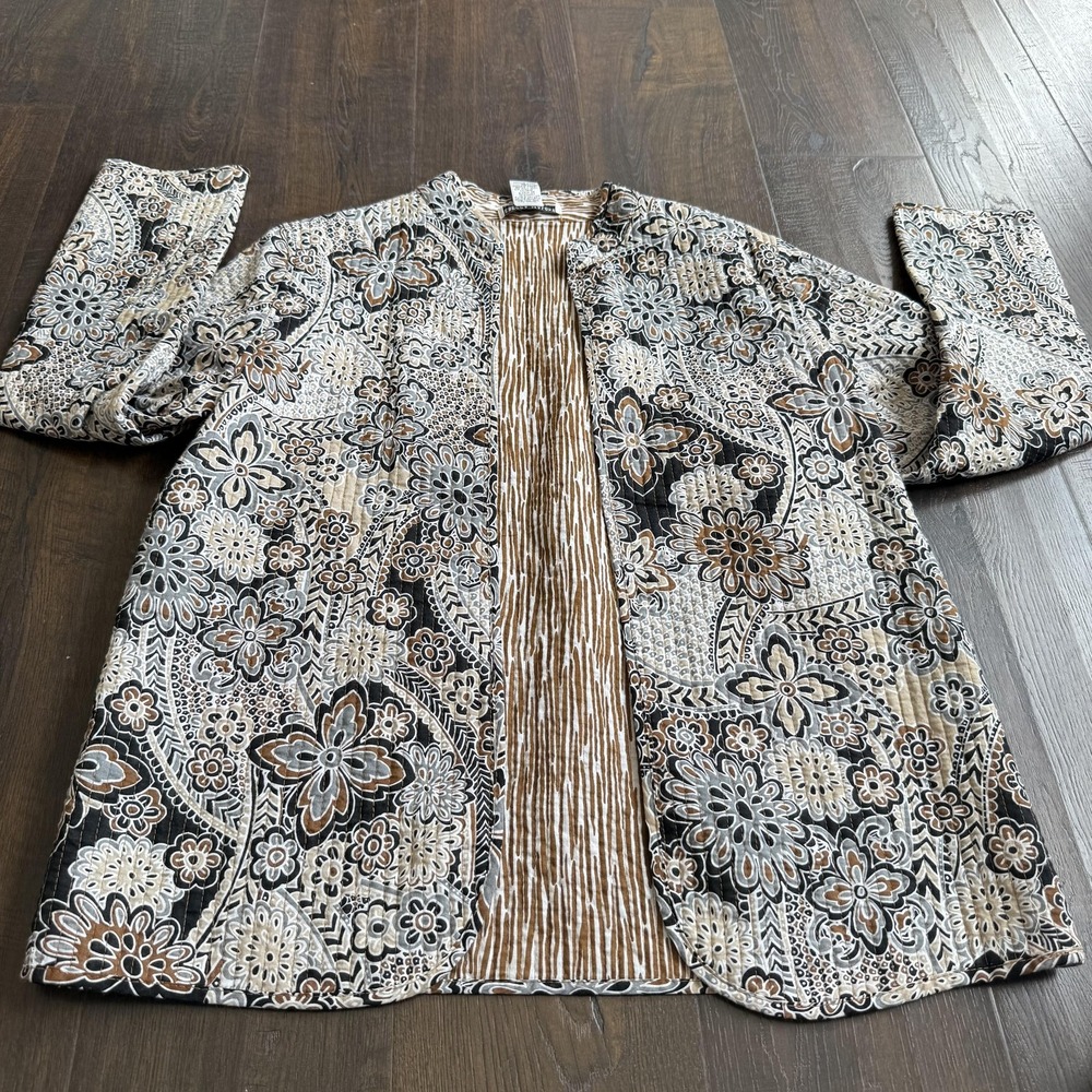 Rebecca Malone Jacket Women's Petite Medium Quilted Floral Print Boho Reversible